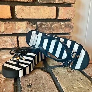 Kate Spade NY Rhett Striped Black and White Wedge Sandals